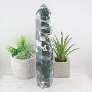 Druzy Crystal Moss Agate Tower, High Quality Crystal Tower, Large Moss Agate Point, Green sale Moss Agate Obelisk